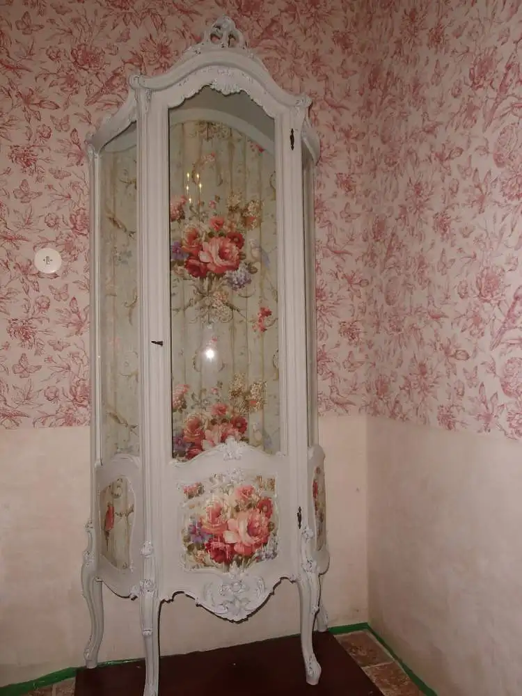Vitrine Holzvitrine Barockstil Vintage Rosen Standvitrine Brocante Glasvitrine Badezimmer Landhaus Cottage 2