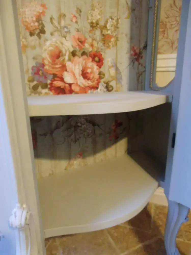 Vitrine Holzvitrine Barockstil Vintage Rosen Standvitrine Brocante Glasvitrine Badezimmer Landhaus Cottage 3