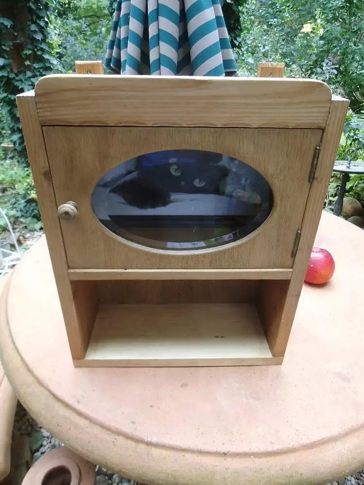 Antik Wandschränkchen Original Kohlezeichnung Hängeschränkchen Schwarze Katze Schränkchen Holzschränkchen Wandkästchen Badschränkchen 4
