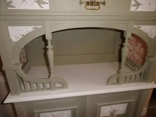 Antik Jugendstil Vertiko Kommode Schrank Anrichte Sideboard Brocante Weiß Grün Landhaus Cottage 
