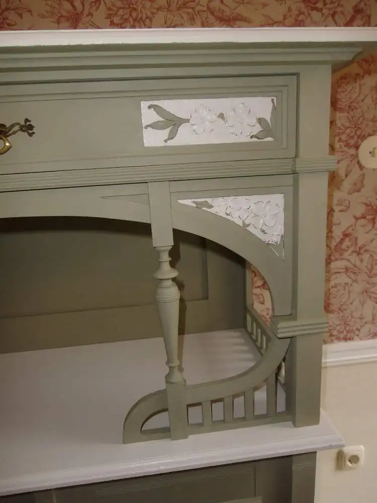 Antik Jugendstil Vertiko Kommode Schrank Anrichte Sideboard Brocante Weiß Grün Landhaus Cottage  3