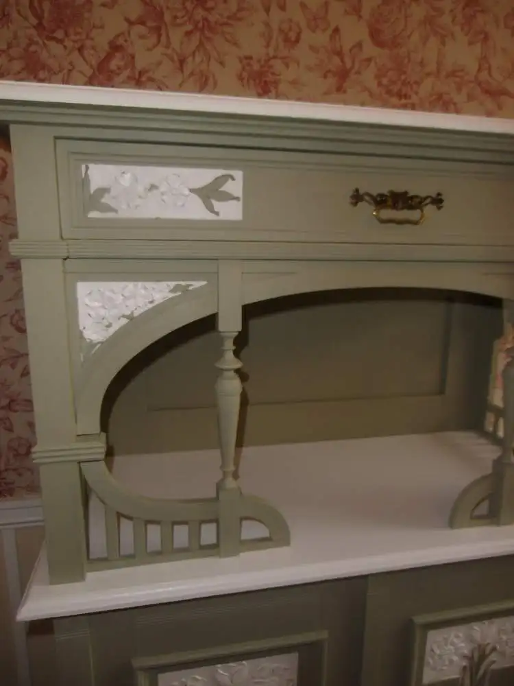 Antik Jugendstil Vertiko Kommode Schrank Anrichte Sideboard Brocante Weiß Grün Landhaus Cottage  4