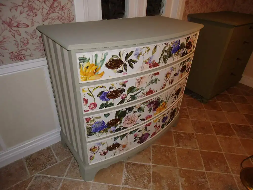 Kommode Beistelltisch Konsole Anrichte  Schränkchen Streifen Shabby Chic Blüten Landhaus Stil Cottage Vintage Sideboard Schubladen Heldense 0