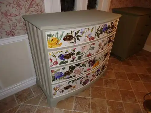 Kommode Beistelltisch Konsole Anrichte  Schränkchen Streifen Shabby Chic Blüten Landhaus Stil Cottage Vintage Sideboard Schubladen Heldense