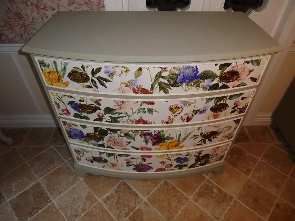 Kommode Beistelltisch Konsole Anrichte  Schränkchen Streifen Shabby Chic Blüten Landhaus Stil Cottage Vintage Sideboard Schubladen Heldense 2