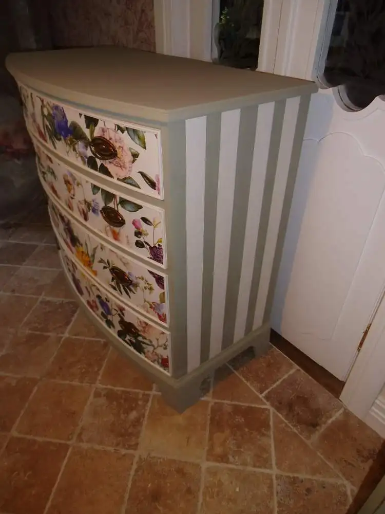 Kommode Beistelltisch Konsole Anrichte  Schränkchen Streifen Shabby Chic Blüten Landhaus Stil Cottage Vintage Sideboard Schubladen Heldense 3