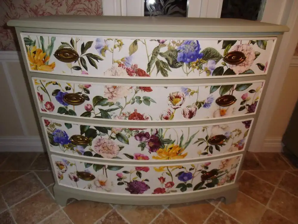 Kommode Beistelltisch Konsole Anrichte  Schränkchen Streifen Shabby Chic Blüten Landhaus Stil Cottage Vintage Sideboard Schubladen Heldense 4