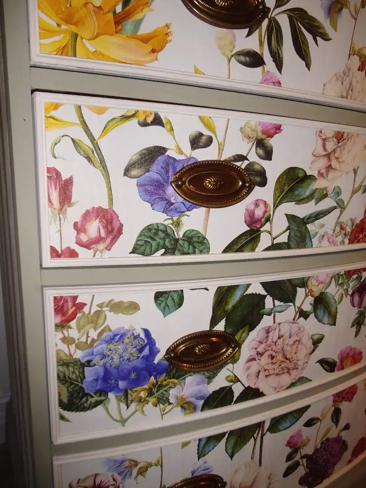 Kommode Beistelltisch Konsole Anrichte  Schränkchen Streifen Shabby Chic Blüten Landhaus Stil Cottage Vintage Sideboard Schubladen Heldense 6