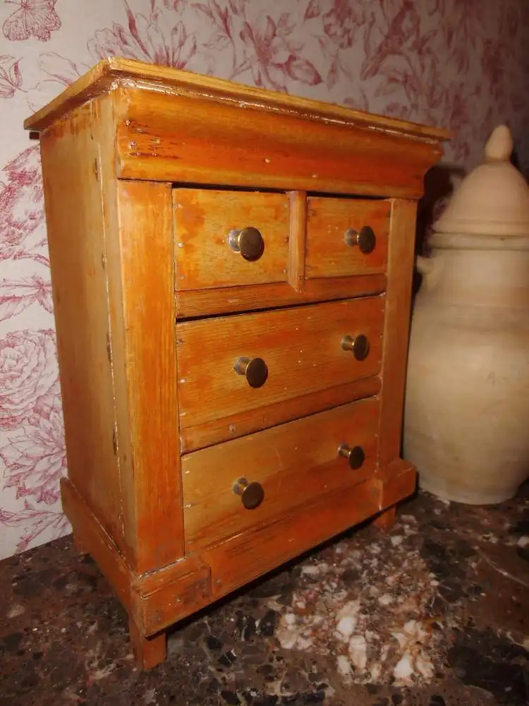 Antik Holzkästchen Schubladenkästchen Holzkästchen Kästchen Gewürzkästchen Modellkommode Kommode Minikommode Landhaus Cottage Bauernhaus  1