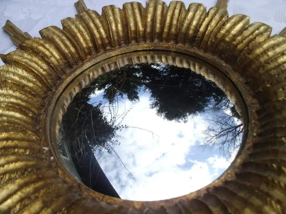 Antik Sonnenspiegel Wandspiegel Spiegel Holz Vergoldung Holzspiegel Brocante Konvex Sonne Strahlen 13