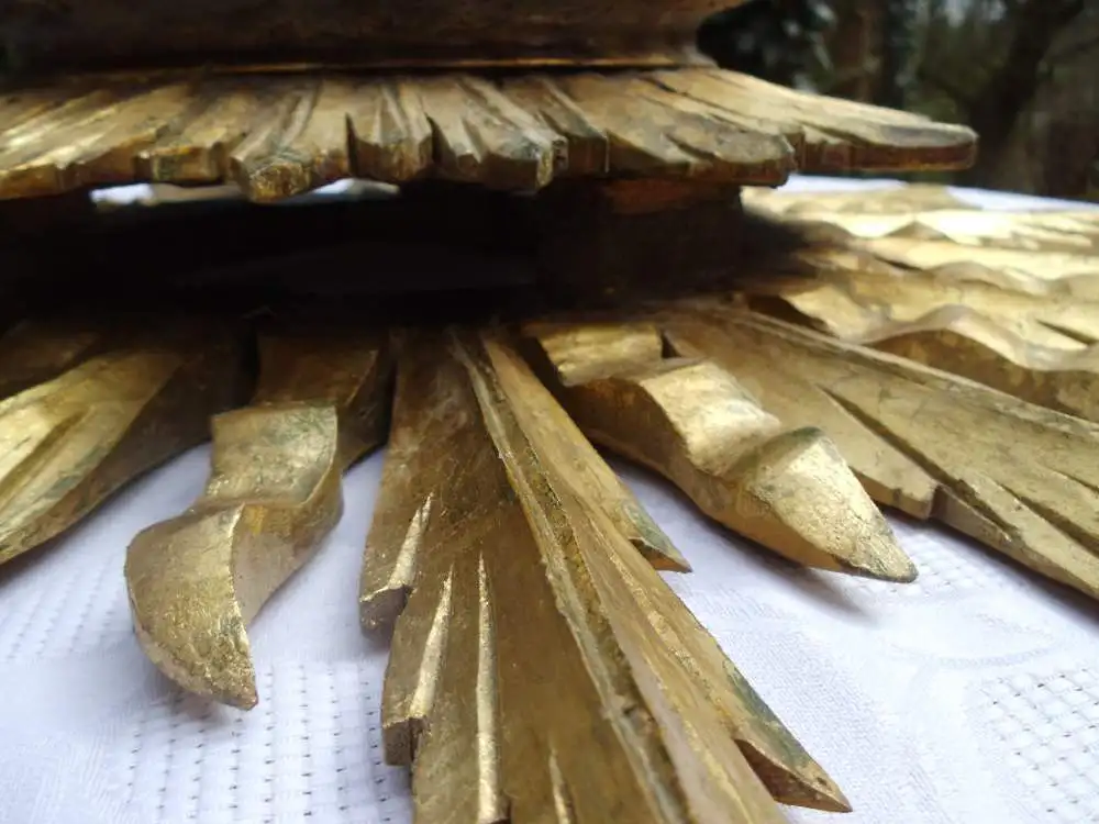 Antik Sonnenspiegel Wandspiegel Spiegel Holz Vergoldung Holzspiegel Brocante Konvex Sonne Strahlen 2