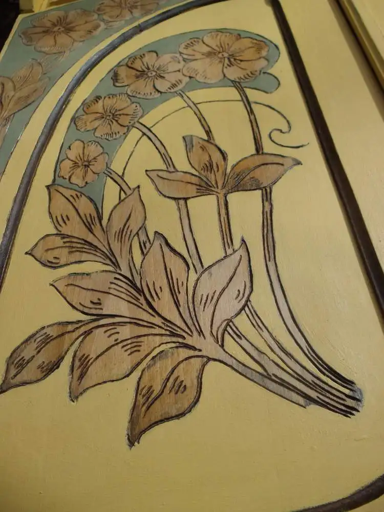 Antik Jugendstil Wandschränkchen Hängeschränkchen Schränkchen Apothekerschränkchen Brandmalerei Floral Wandkästchen Hängekästchen Blumen 12