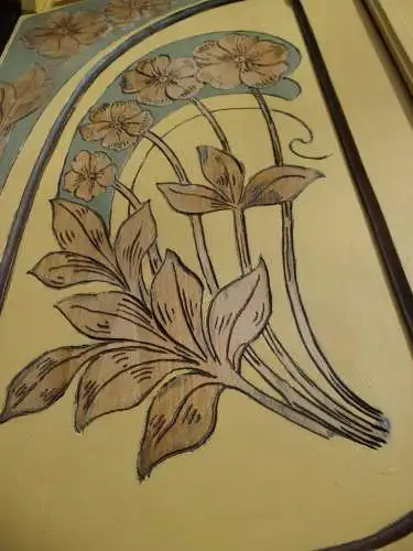 Antik Jugendstil Wandschränkchen Hängeschränkchen Schränkchen Apothekerschränkchen Brandmalerei Floral Wandkästchen Hängekästchen Blumen
