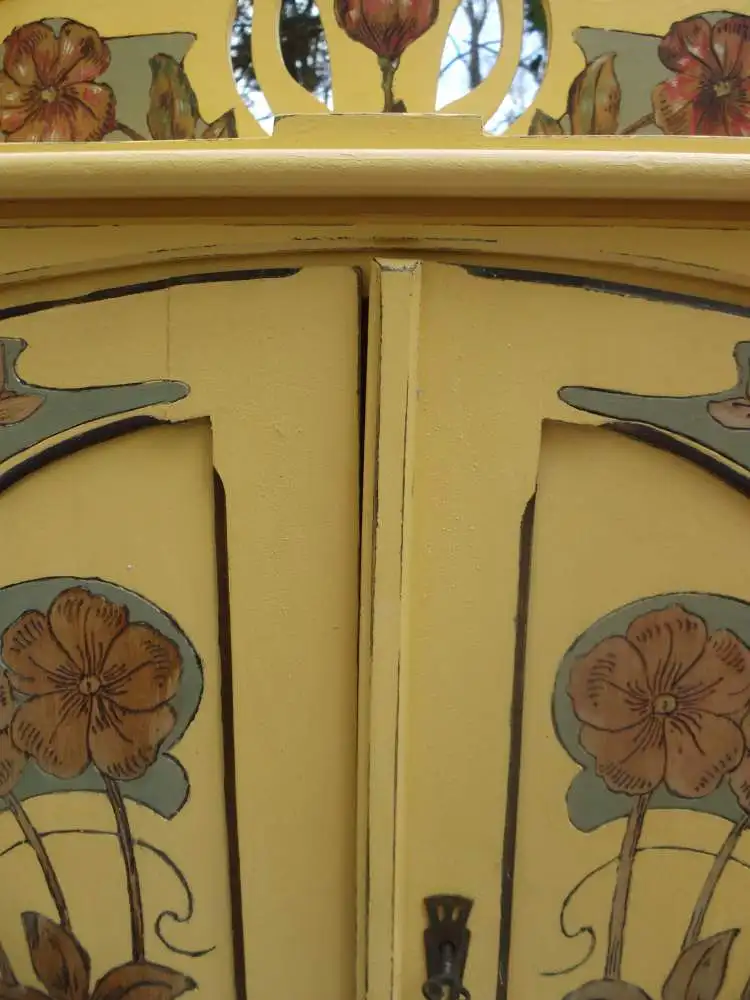 Antik Jugendstil Wandschränkchen Hängeschränkchen Schränkchen Apothekerschränkchen Brandmalerei Floral Wandkästchen Hängekästchen Blumen 6