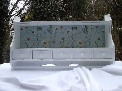 Wandregal Regal Holzregal Schubladen Handtuchstange Wandhaken Weiß Shabby Gänseblümchen Hängeregal Gewürzregal Küchenregal Landhaus 