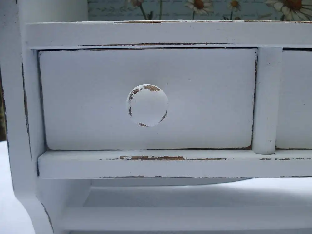 Wandregal Regal Holzregal Schubladen Handtuchstange Wandhaken Weiß Shabby Gänseblümchen Hängeregal Gewürzregal Küchenregal Landhaus  11