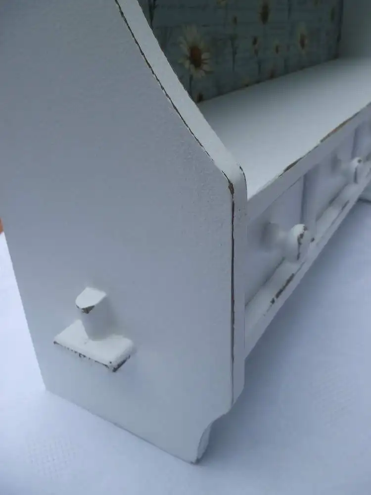 Wandregal Regal Holzregal Schubladen Handtuchstange Wandhaken Weiß Shabby Gänseblümchen Hängeregal Gewürzregal Küchenregal Landhaus  6