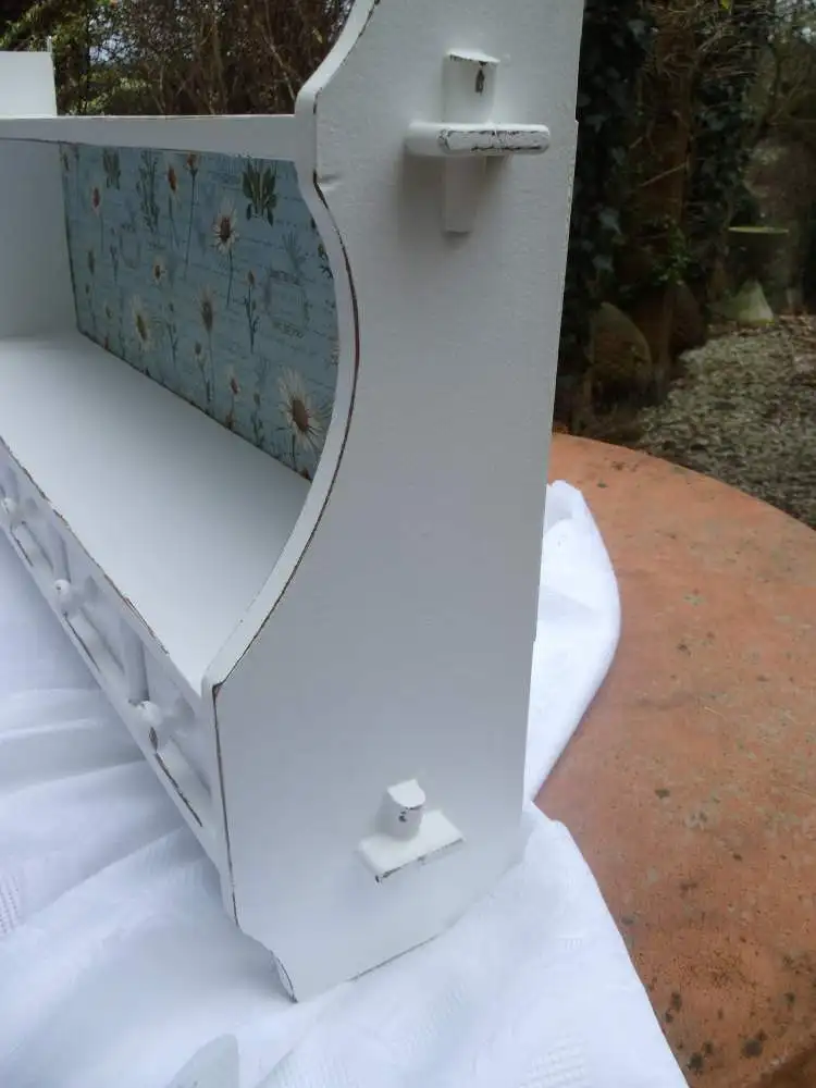 Wandregal Regal Holzregal Schubladen Handtuchstange Wandhaken Weiß Shabby Gänseblümchen Hängeregal Gewürzregal Küchenregal Landhaus  7