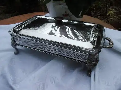 Auflaufform Lasagneform Wärmeschale Servierschale Glasschale Versilbert Servierer Schale Ofenform Metallständer Tischdeko Ständer Frankreich