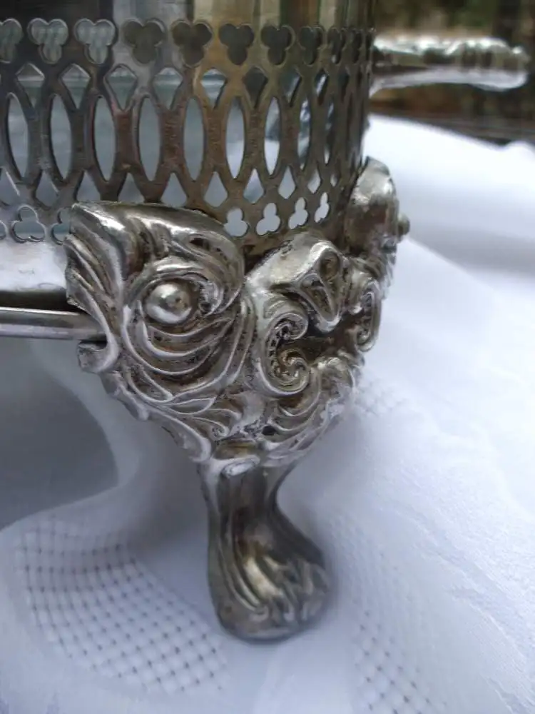 Auflaufform Lasagneform Wärmeschale Servierschale Glasschale Versilbert Servierer Schale Ofenform Metallständer Tischdeko Ständer Frankreich 2