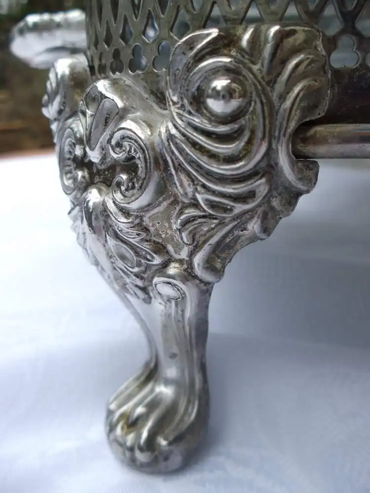 Auflaufform Lasagneform Wärmeschale Servierschale Glasschale Versilbert Servierer Schale Ofenform Metallständer Tischdeko Ständer Frankreich 4