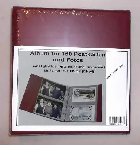 KOBRA PK3 Postkartenalbum für 160 Ansichtskarten Karten AK Briefe ROT 