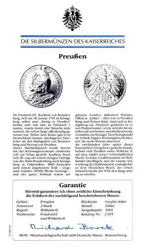 Silbermünze Preußen 2 Mark - Friedrich I. und Wilhelm II.