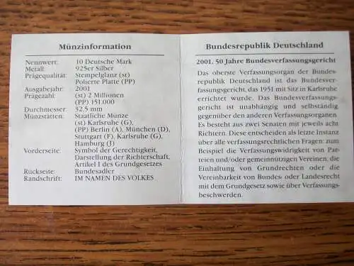 10 DM "50 Jahre Bundesverfassungsgericht" 