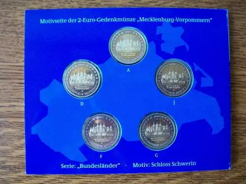 GEDENKMÜNZE 2 Euro "Schweriner Schloss" der Prägestätten A, D, F, G, J