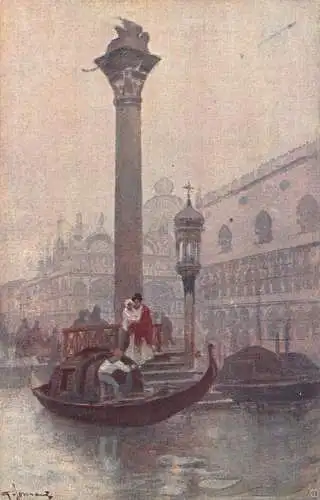 A010 Italien Venezia Traghetto a S Marco Gondel Gemälde signiert Postkarte