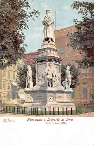 A190 Italien Milano Mailand Denkmal von Leonardo da Vinci Vintage Postkarte