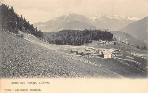 L099 Schweiz Gruss aus Astegg Zillerthal Häuser Berg Vintage Postkarte