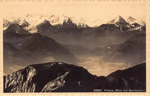 L045 Schweiz 1927 Pilatus Blick vom Bernealpen Berg Vintage Postkarte