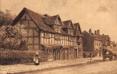A034 England Stratford-On-Avon Shakespeares Geburtshaus Vintage Postkarte
