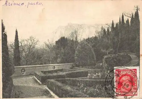 A037 Russland 1929 Krim Kharaken Park Garten Bäume Vintage Postkarte