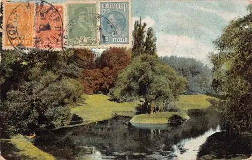 A037 Russland 1918 Gorki Central Park Bäume Teich Vintage Postkarte