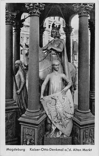 L051 Deutschland Magdeburg Kaiser Otto Denkmal Alten Markt Vintage Postkarte