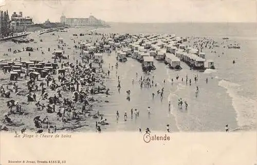 A236 Belgien 1907 Ostende La Plage a l'heure de bains Strand Postkarte