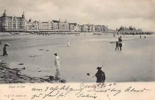 A236 Belgien 1907 Ostende Diegue de Mer Beach Vintage Postkarte