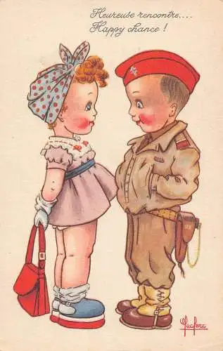L150 Kinder Erwachsene Haltung Comic Humor signiert Leclerc Vintage Postkarte