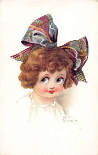 L150 Grüße süßes Mädchen Fred Spurgin signierte Vintage Postkarte