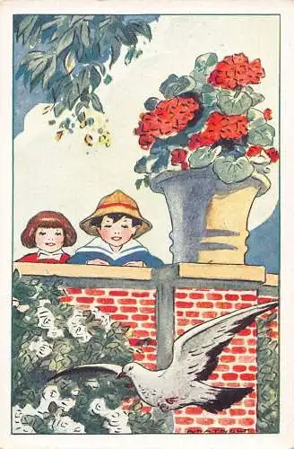 L150 Grüße Kinder Blumen Les amis de Bebe signiert Raynolt Vintage Postkarte