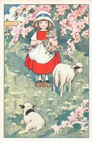 L150 Grüße Mädchen Lämmer Les amis de Bebe signiert Raynolt Vintage Postkarte