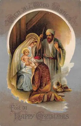 A054 Weihnachtsgrüße Religiöse Szene Geburt Jesu Christi Vintage Postkarte