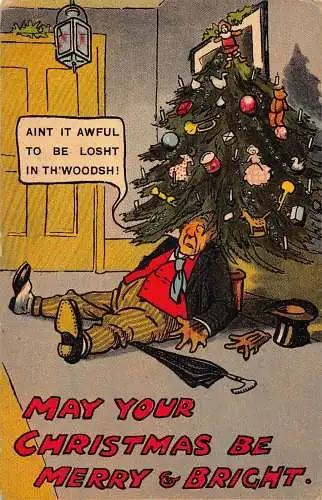 A055 Weihnachtsgrüße Comic Humor 1915 Herr unter Baum gefallen Postkarte