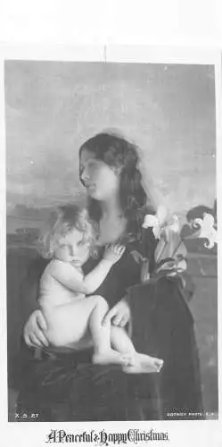 A055 Friedliche & frohe Weihnachtsgrüße Mutter und Kind Lilie Blumen Postkarte