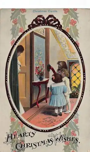 A055 Weihnachtsgrüße 1909 Mädchen singen Weihnachtslieder an Mutter Mistelzweig Postkarte