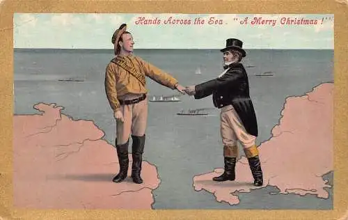 A053 Weihnachten 1909 Hände über Meer Männer verschiedene Länder Postkarte