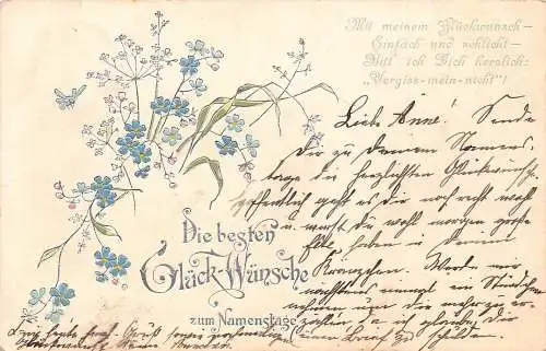 Namenstag Grüße 1901 Gedicht Vergissmeinnicht Blumen Schmetterling Postkarte