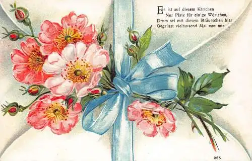 Grüße Wildrosen Blumen Band Brief Gedicht geprägt Postkarte